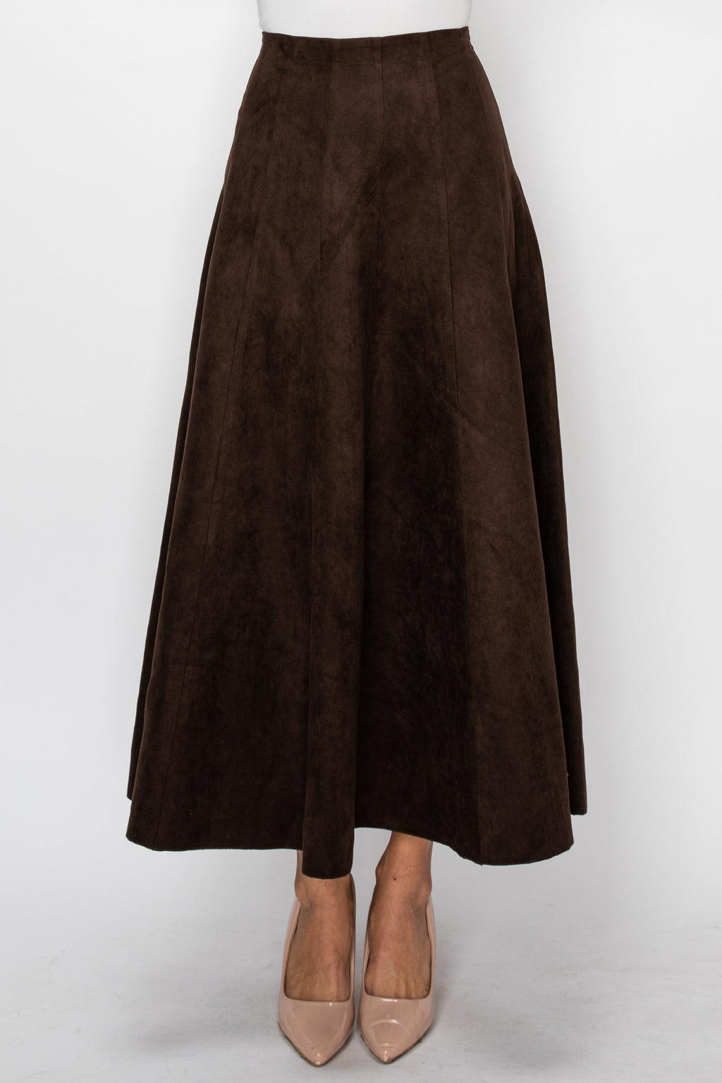 SUEDE A-LINE SKIRT - BROWN