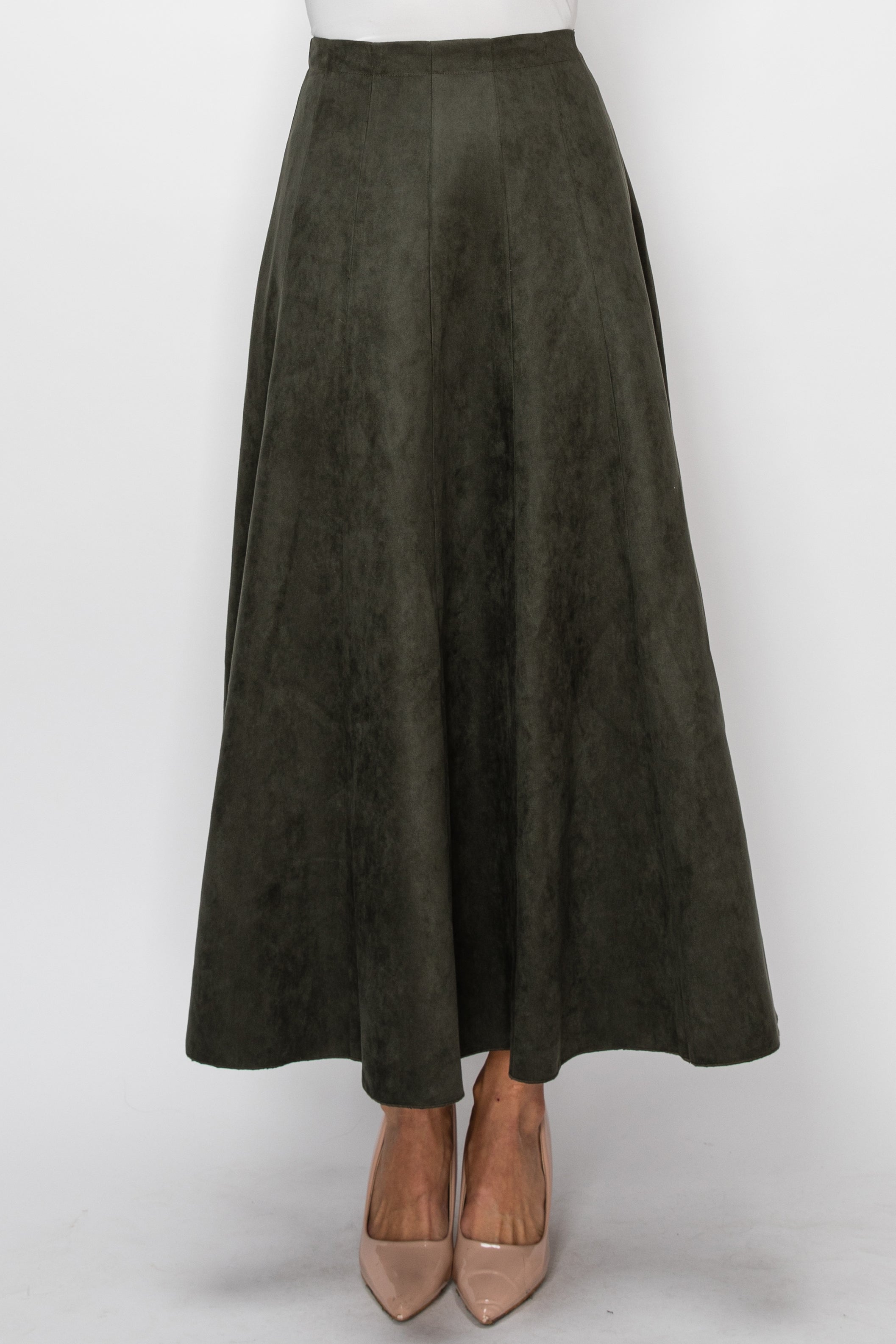 SUEDE A-LINE SKIRT - OLIVE