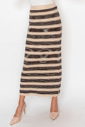 MATCHING STRIPE KNIT A-LINE SKIRT - BEIGE