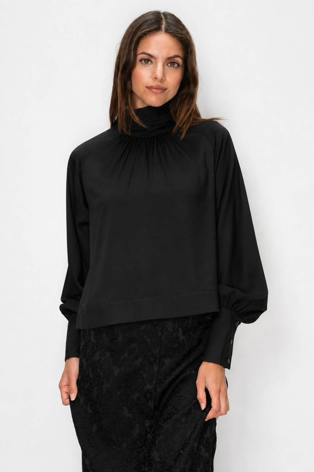 MOCK NECK BLOUSE - BLACK