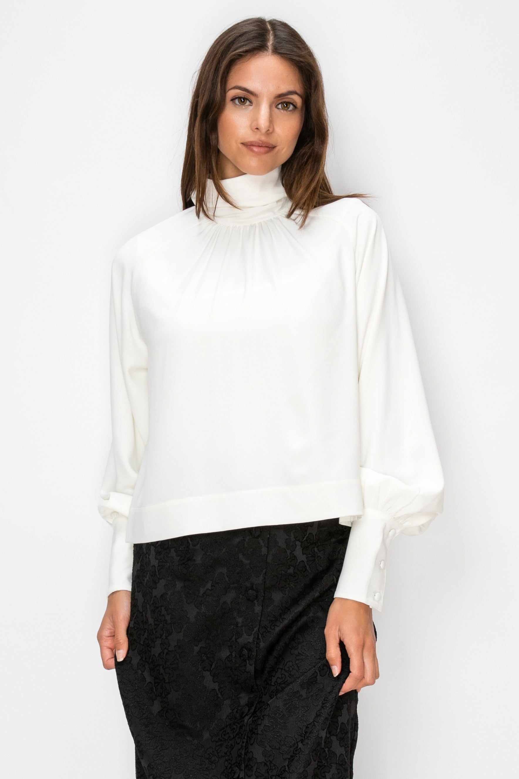 MOCK NECK BLOUSE - WHITE