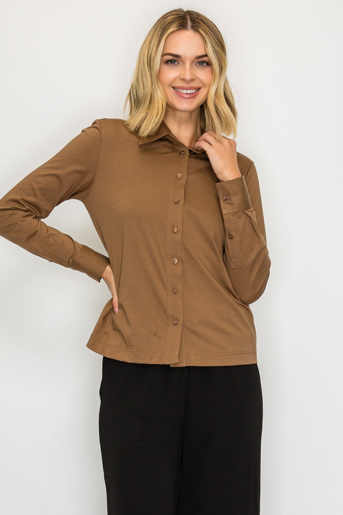 BUTTON UP SHIRT - CAMEL