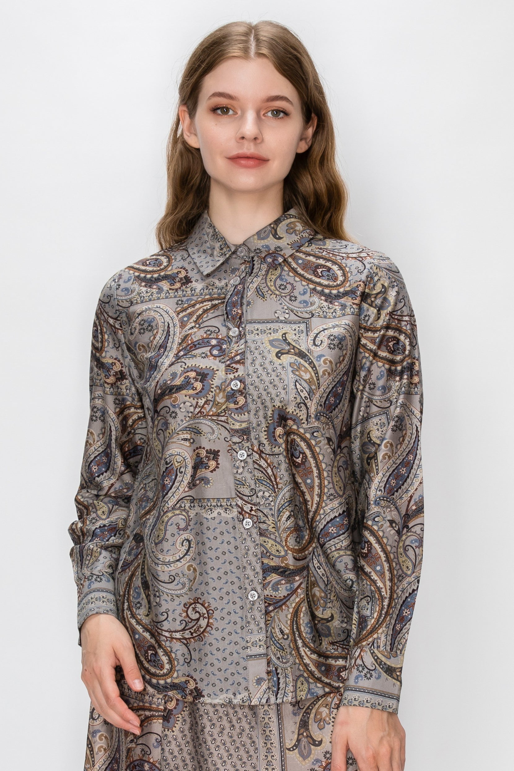 PAISLEY PRINT BLOUSE - GREY