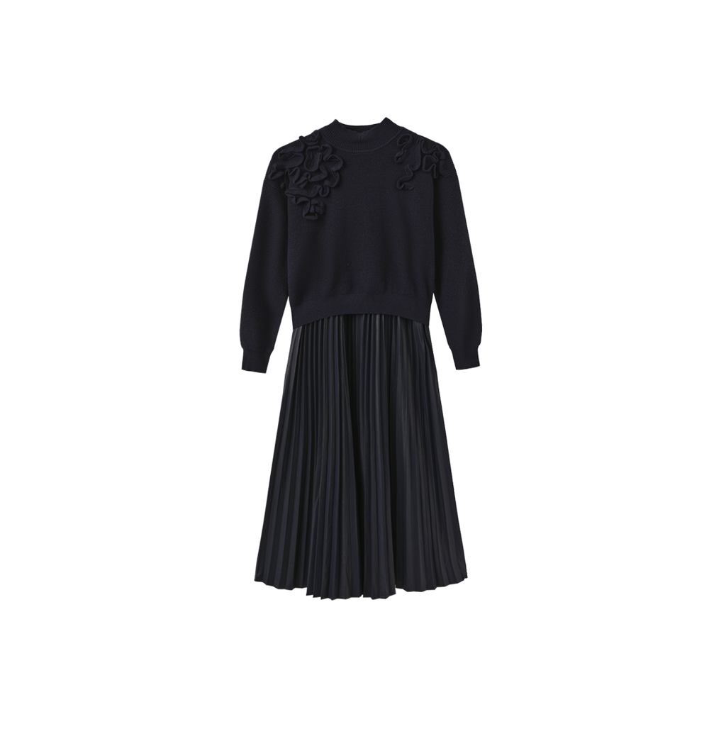 Chunky Knit Leather Pleated Dress – C-28487