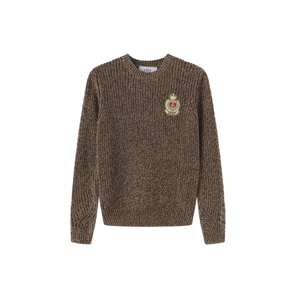 Marled Big Patch Knit Sweater – C-28692