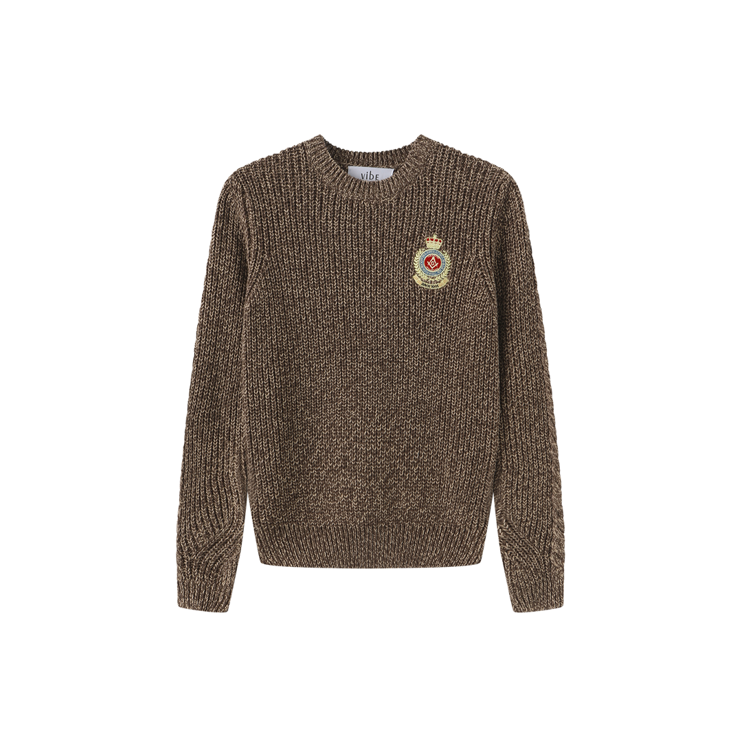 Marled Big Patch Knit Sweater – C-28692