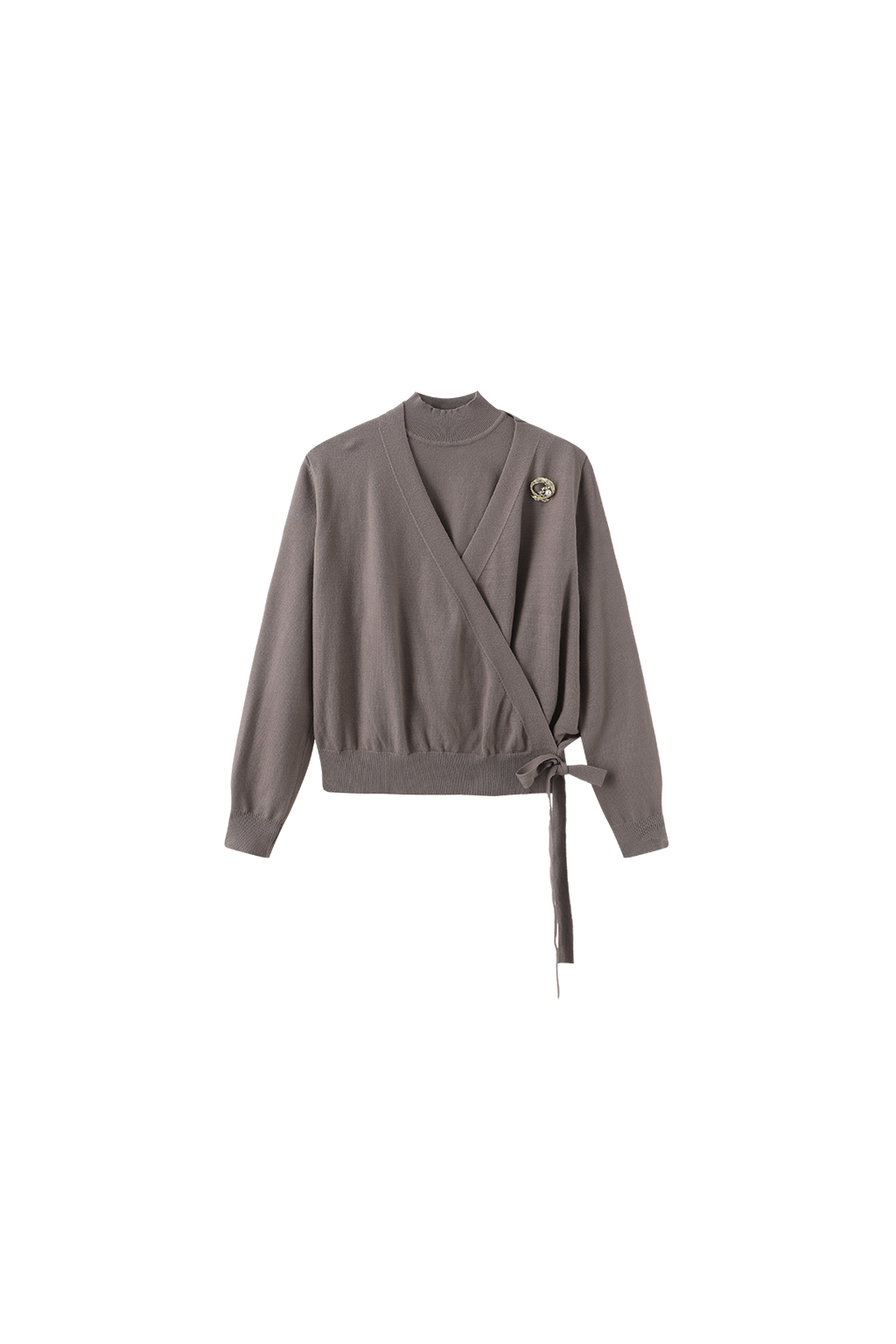 Brooch Wrap Knit Top – W-29602