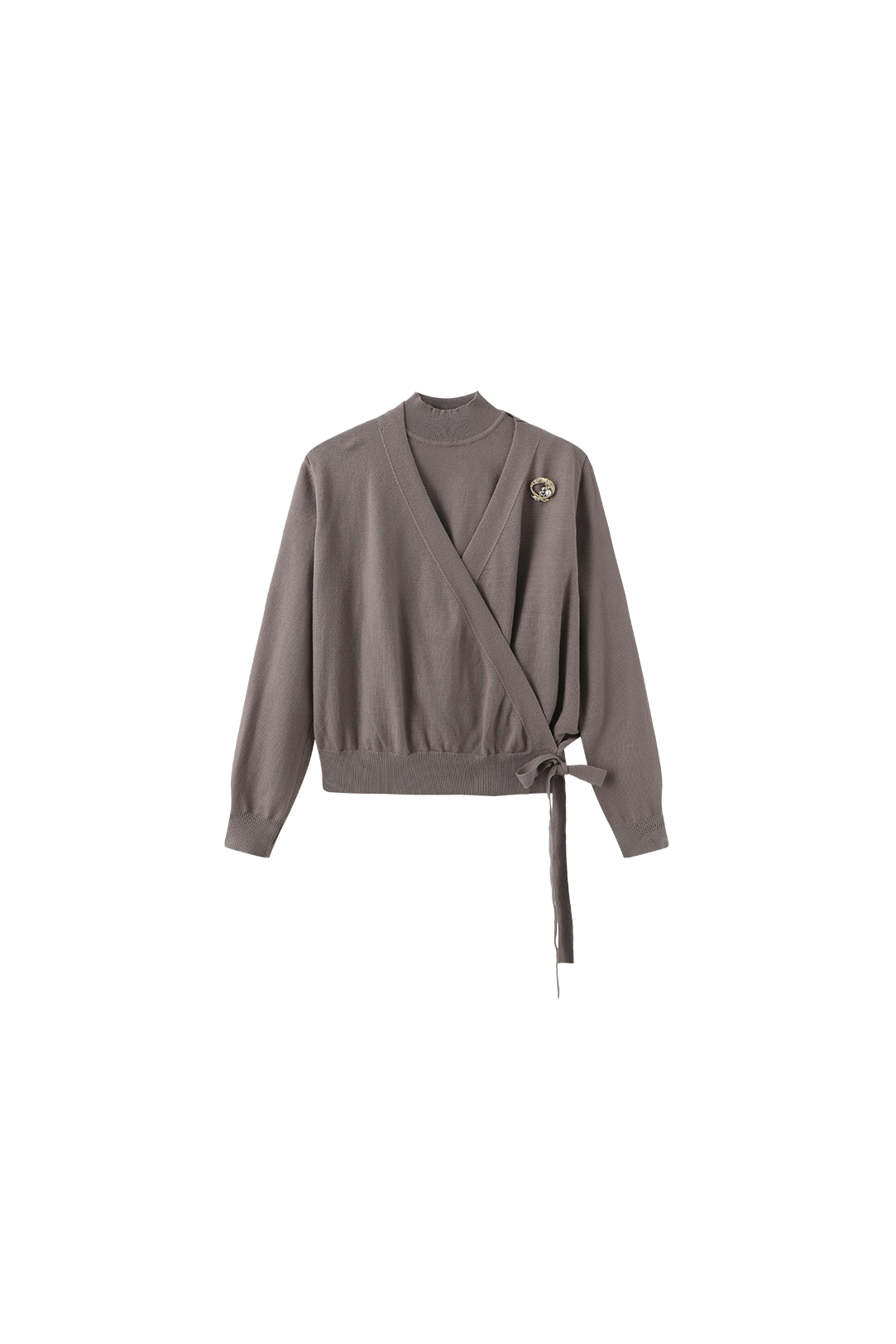 Brooch Wrap Knit Top – W-29602