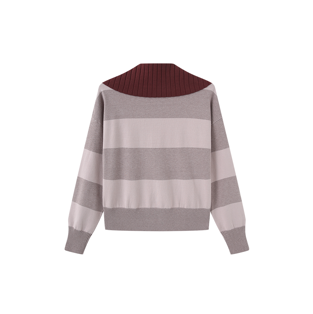 Stripe Contrast Collar Knit Sweater – W-29324