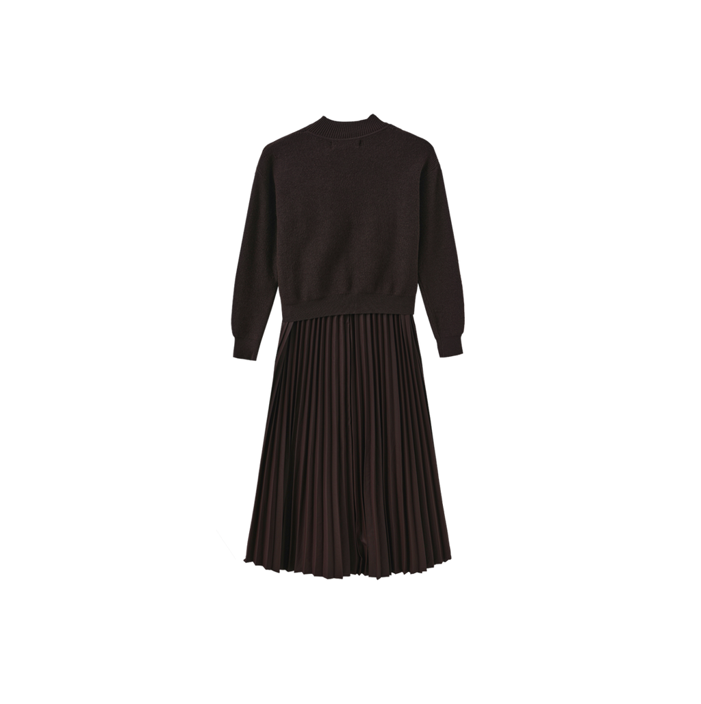 Chunky Knit Leather Pleated Dress – C-28487
