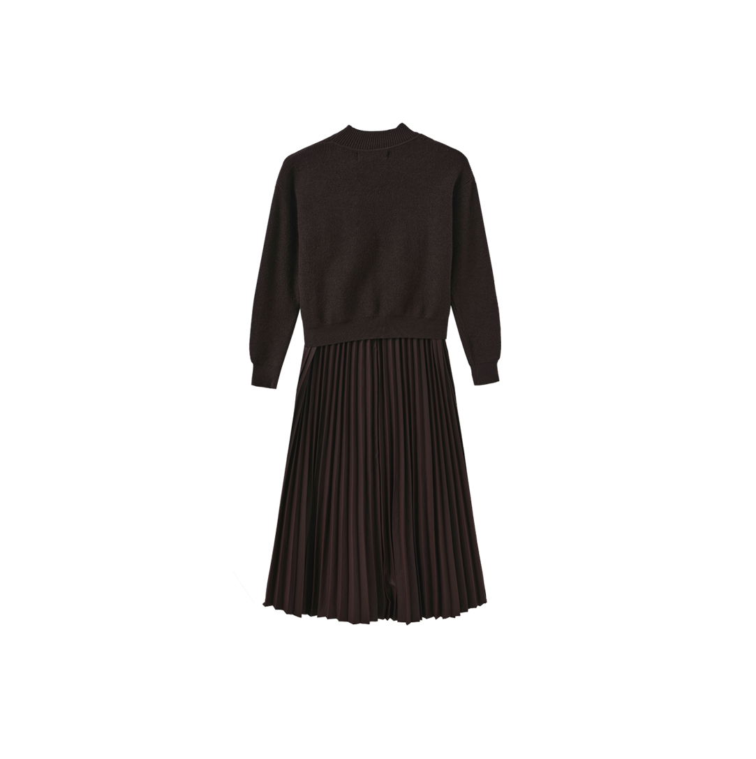 Chunky Knit Leather Pleated Dress – C-28487