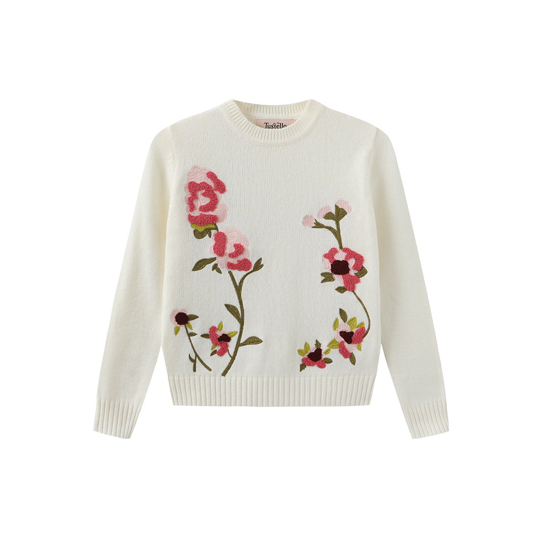 Elon Embroidered Flower Sweater – C-28319
