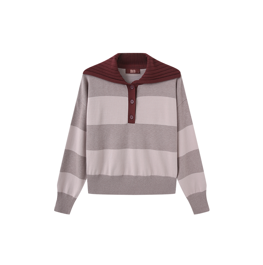 Stripe Contrast Collar Knit Sweater – W-29324