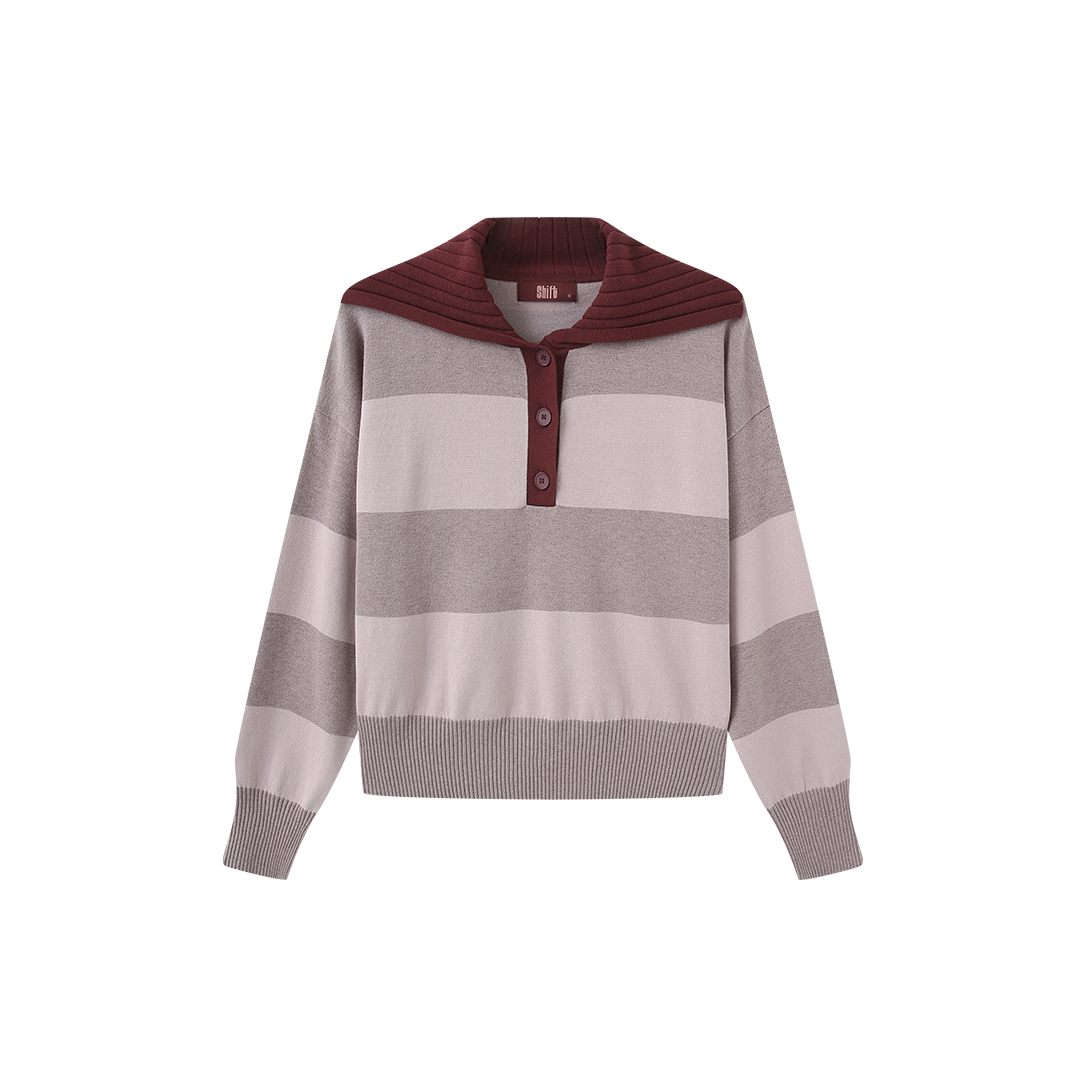 Stripe Contrast Collar Knit Sweater – W-29324