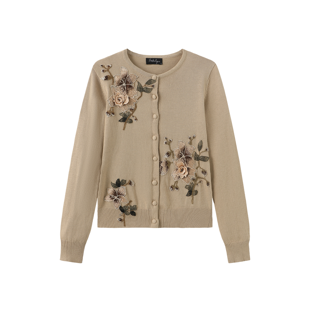 Flower Embroidered Hem Cardigan – W-27957