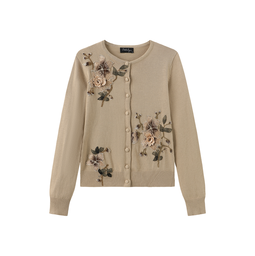 Flower Embroidered Hem Cardigan – W-27957