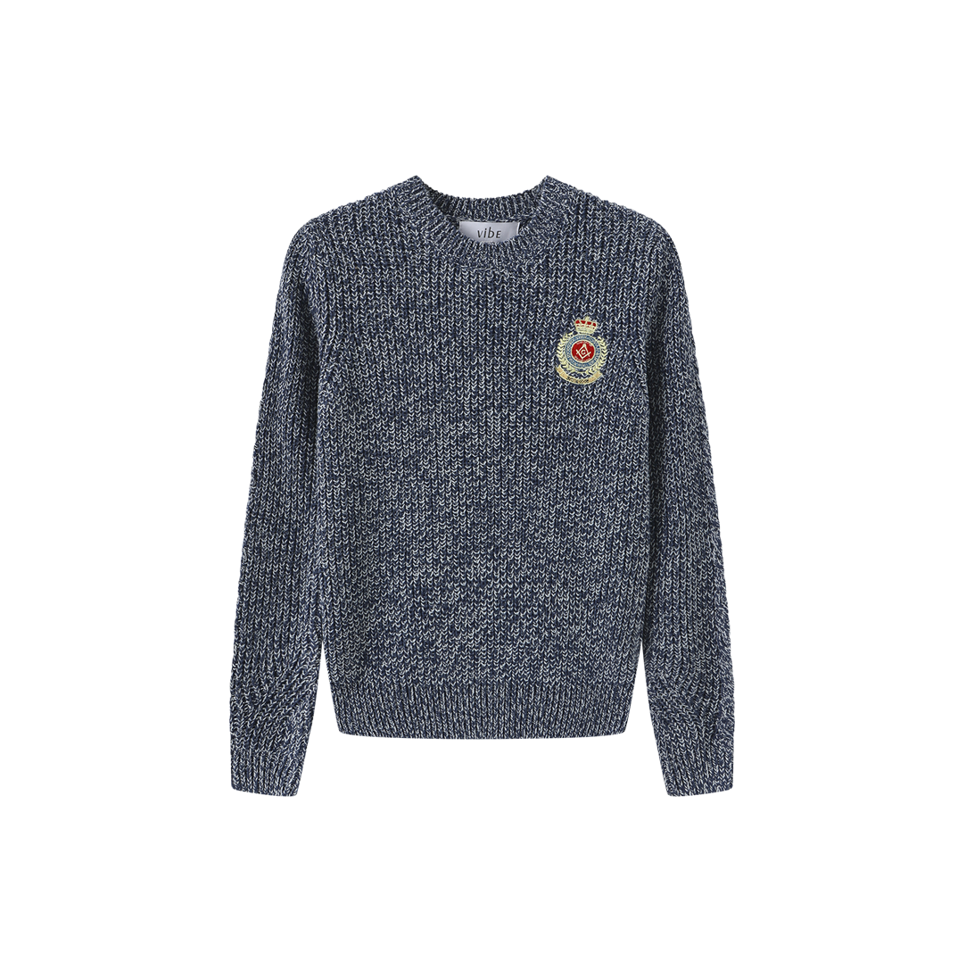 Marled Big Patch Knit Sweater – C-28692