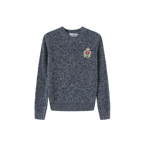 Marled Big Patch Knit Sweater – C-28692