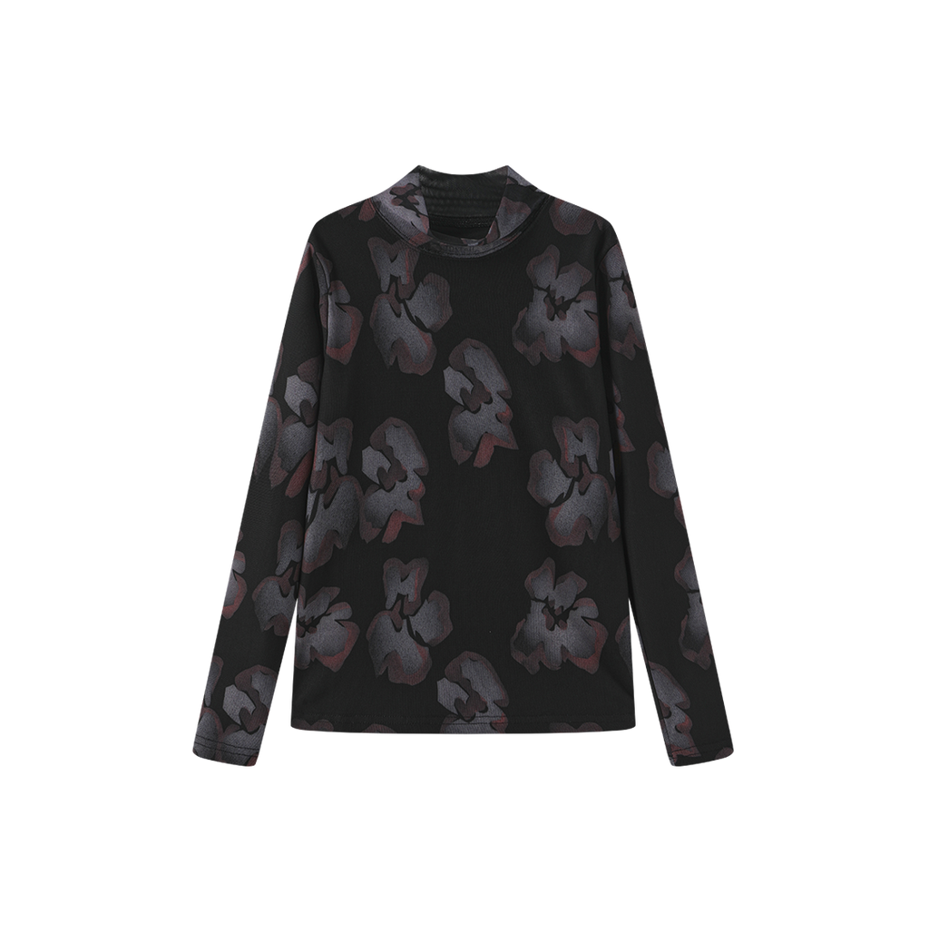 Painted Floral Mesh Mock Neck – C-29558
