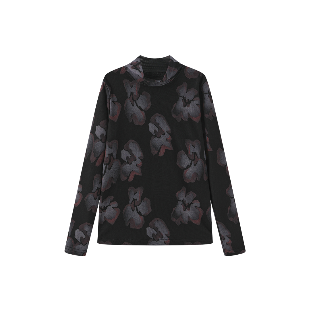 Painted Floral Mesh Mock Neck – C-29558