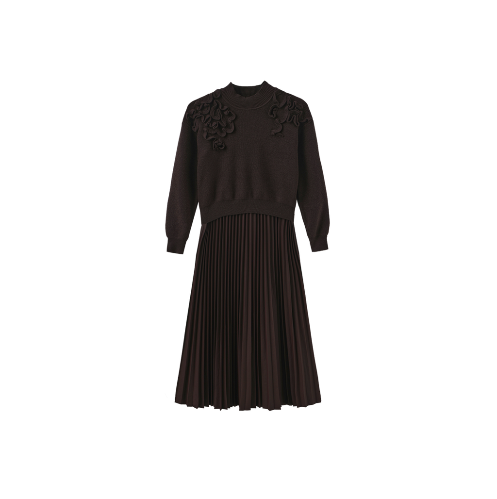 Chunky Knit Leather Pleated Dress – C-28487