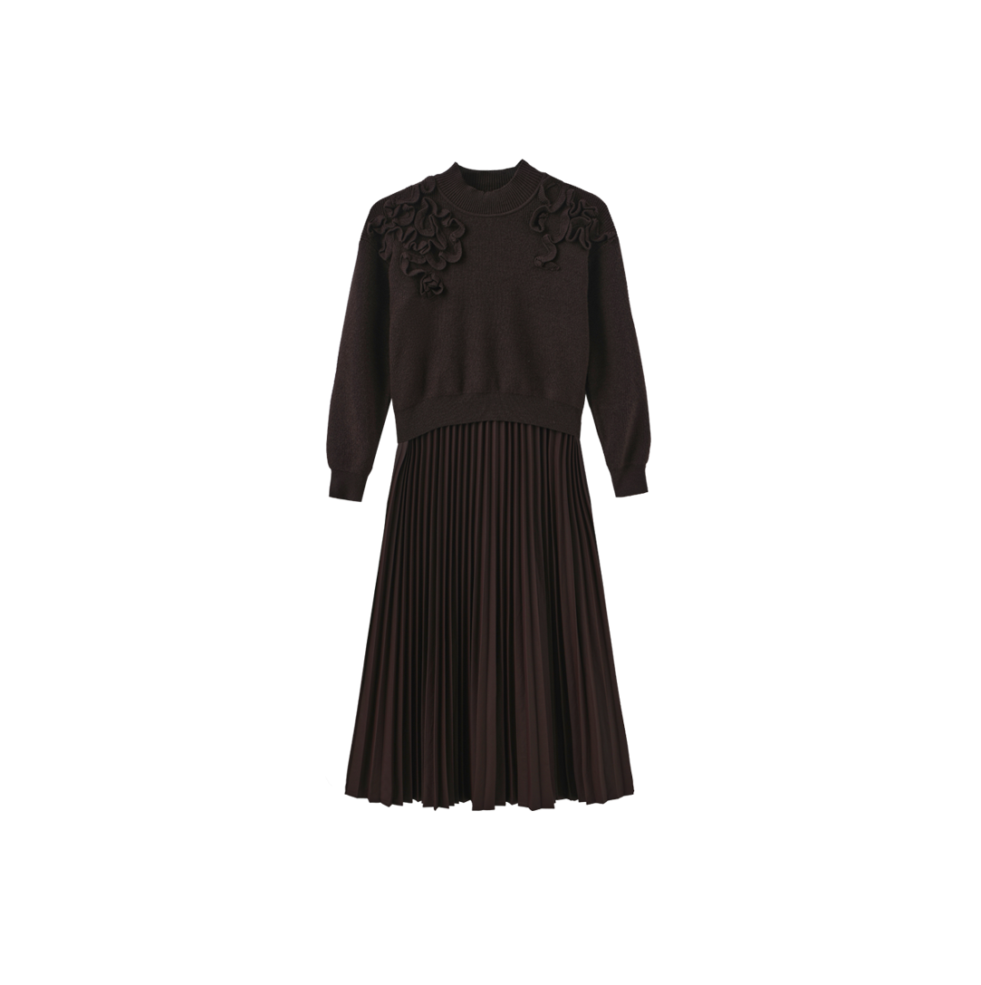 Chunky Knit Leather Pleated Dress – C-28487