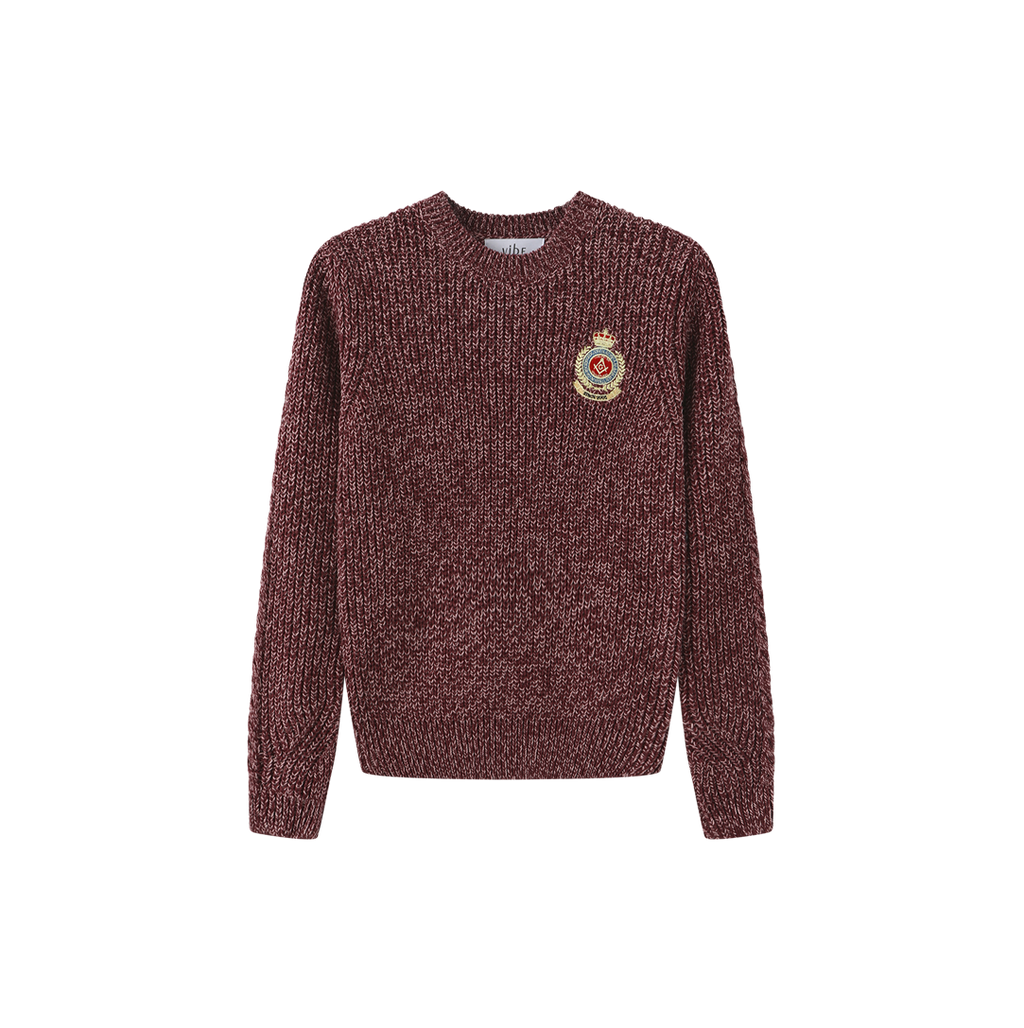 Marled Big Patch Knit Sweater – C-28692