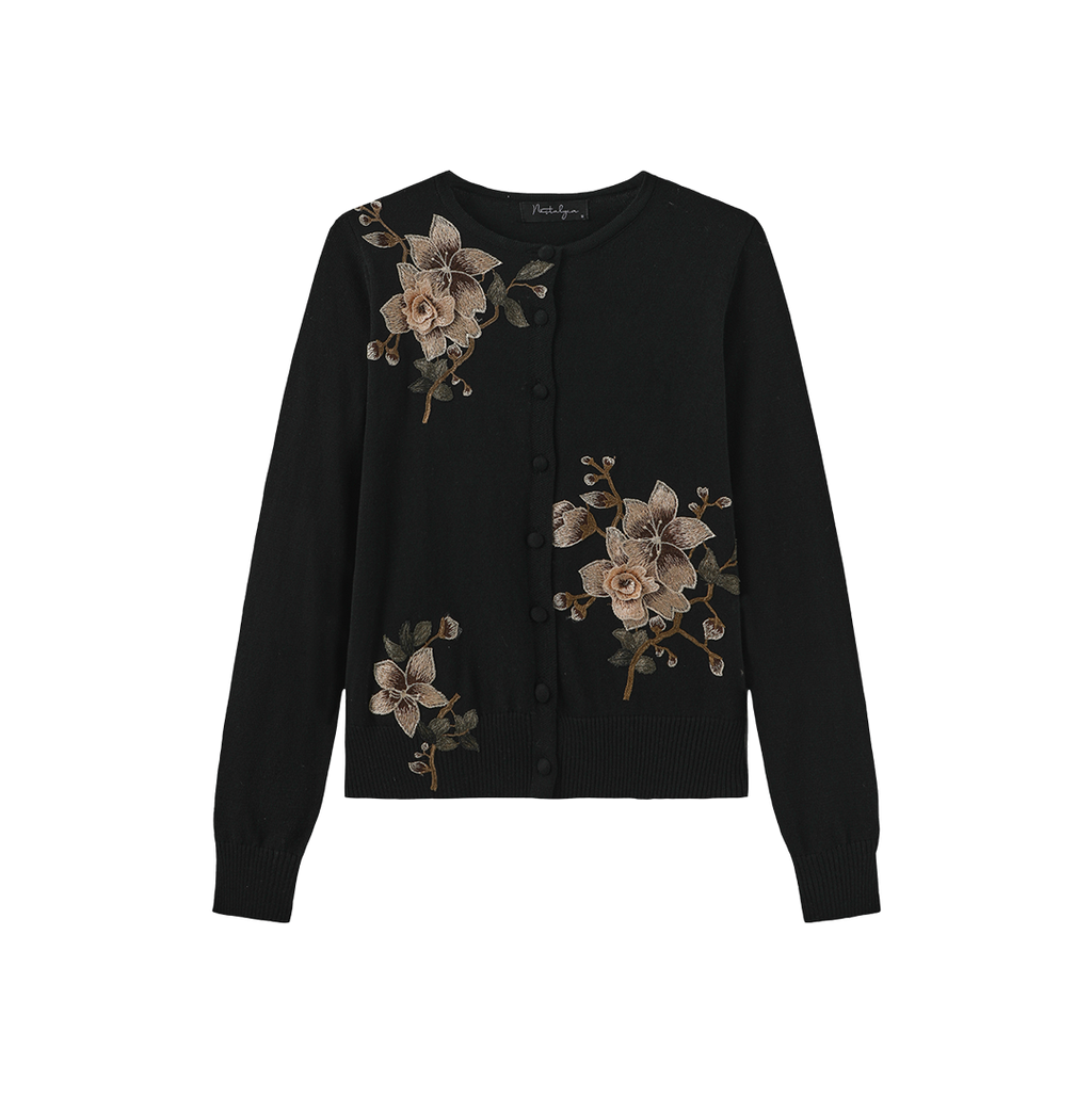 Flower Embroidered Hem Cardigan – W-27957