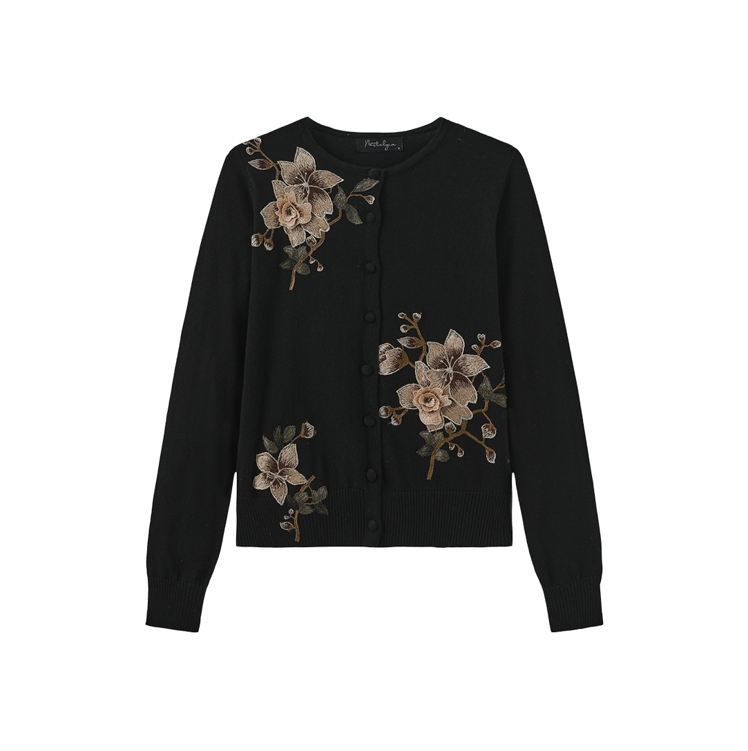 Flower Embroidered Hem Cardigan – W-27957