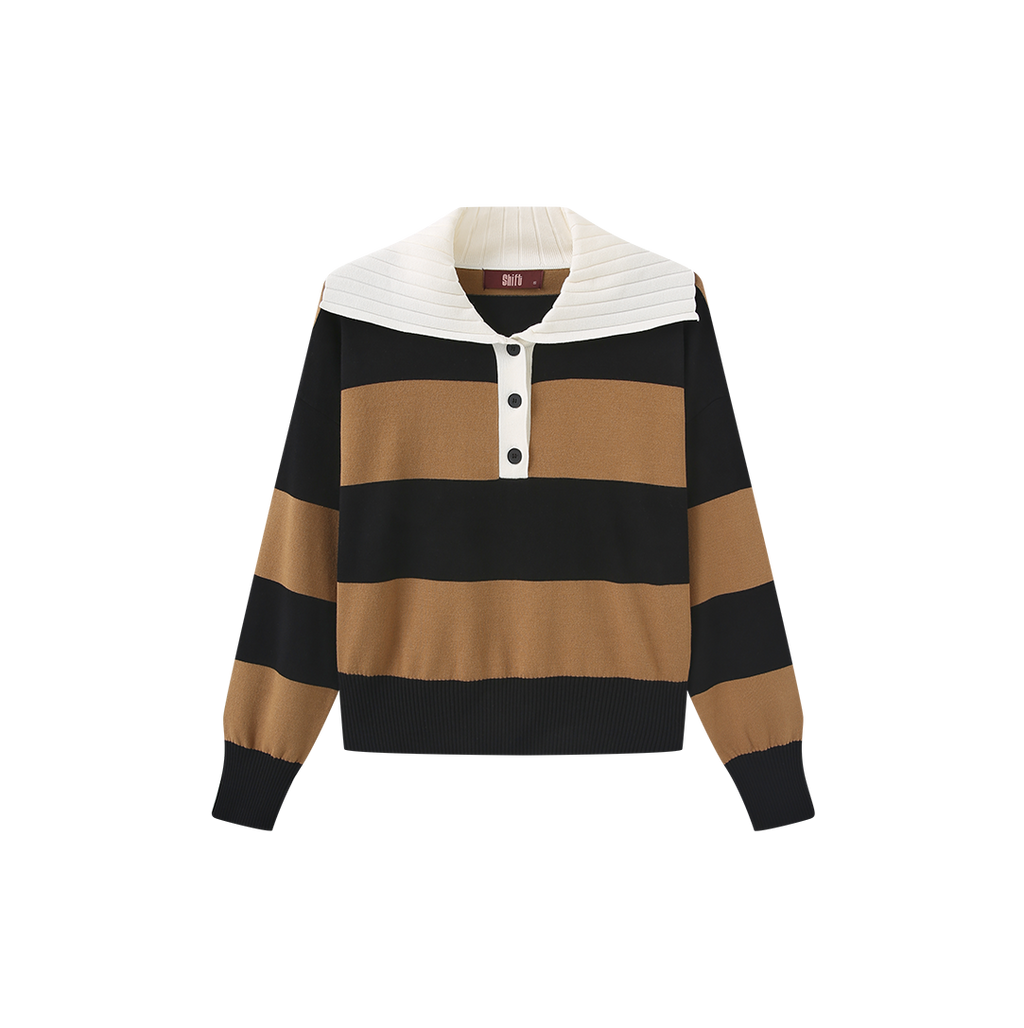 Stripe Contrast Collar Knit Sweater – W-29324