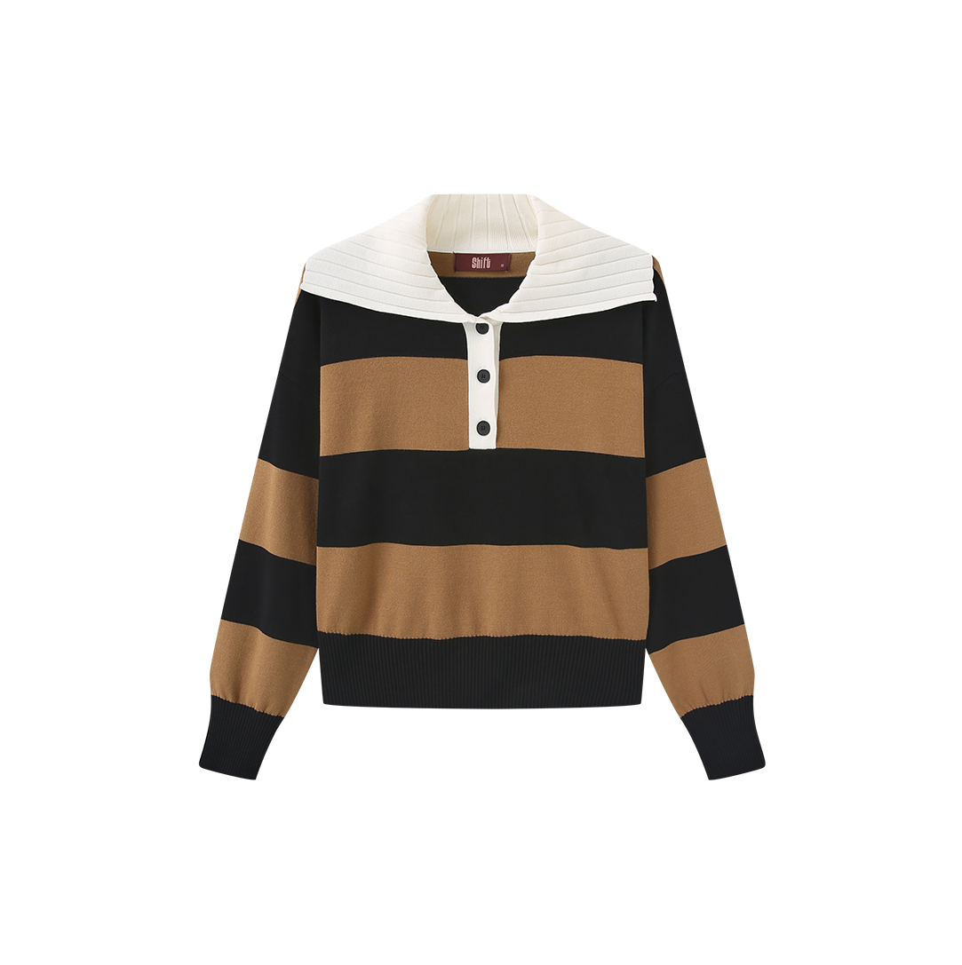 Stripe Contrast Collar Knit Sweater – W-29324