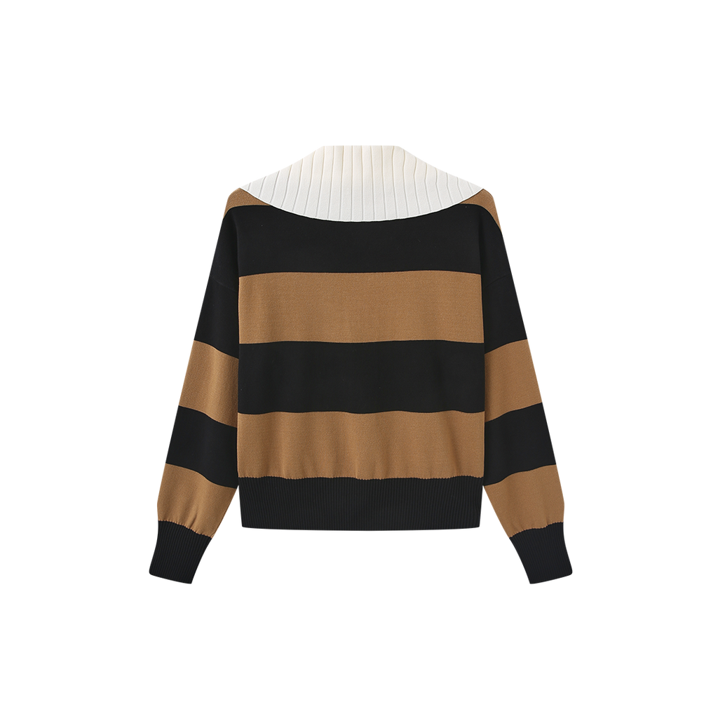 Stripe Contrast Collar Knit Sweater – W-29324