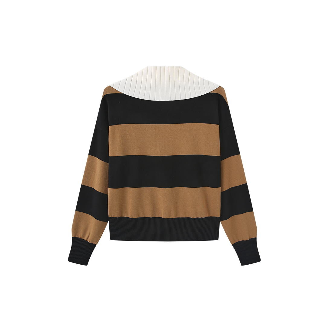 Stripe Contrast Collar Knit Sweater – W-29324