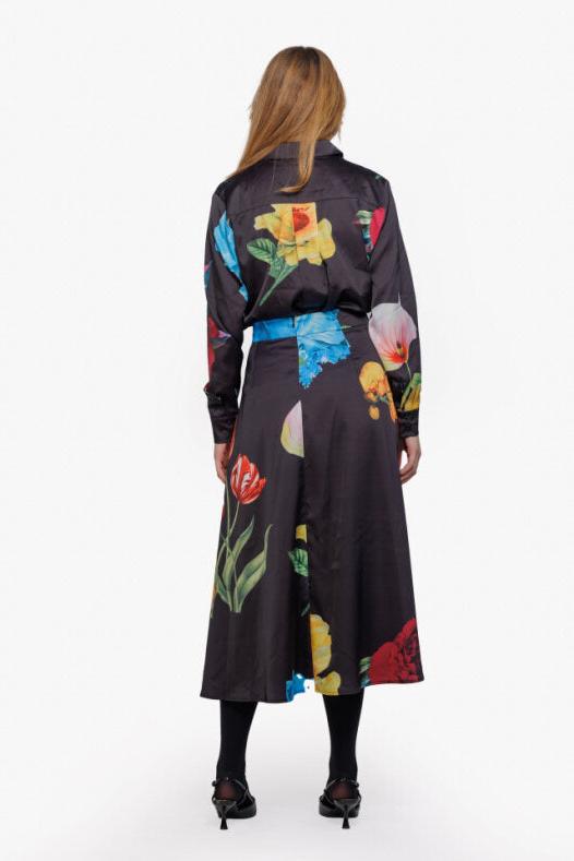 MATCHING LARGE FLOWER ALINE MIDI SATIN SKIRT
