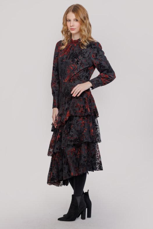 CUT VELVET TULLE ANGLED LAYER DRESS
