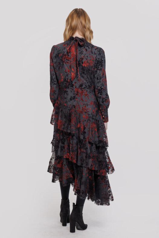 CUT VELVET TULLE ANGLED LAYER DRESS
